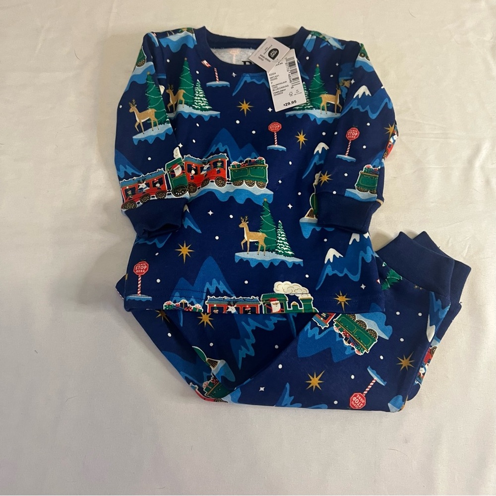 NWT PJ Place Baby Christmas Train Pajama Set 3-6M Holiday Cotton 2 Piece